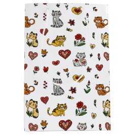 Sacola Para Presentes Média Kitten Love Gift Bag: Corações e Gatos