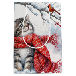 Sacola Para Presentes Média Kitten Natal Com Cardeal Vermelho