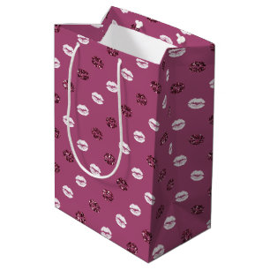 Sacola Para Presentes Média Lábios Brancos Brancos Rosa-Rosa-Cinza-Vermelho