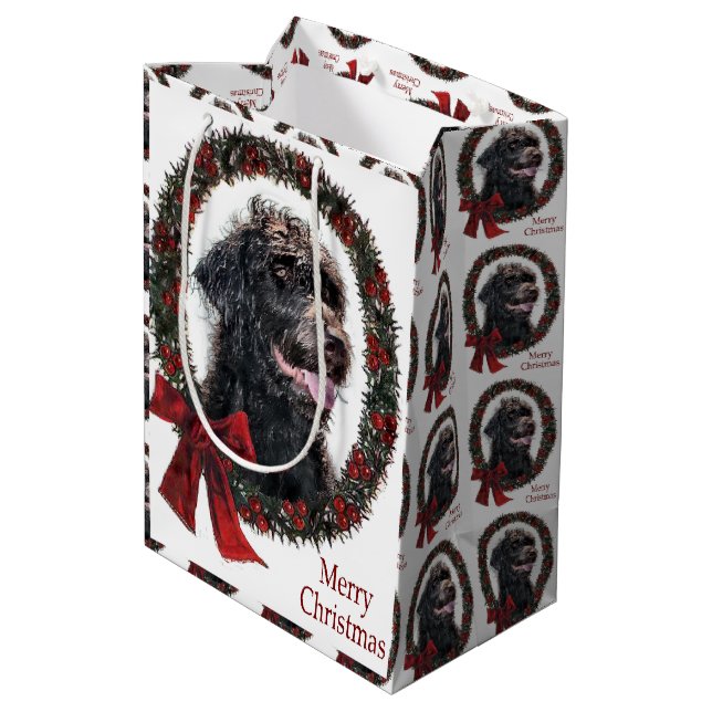 Sacola Para Presentes Média Labradoodle Christmas (Verso inclinado)