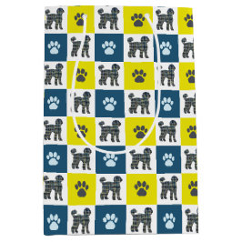 Sacola Para Presentes Média Labradoodle Dog & Paw Yellow & Black Grid