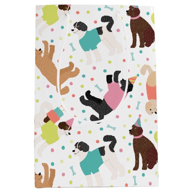 Sacola Para Presentes Média Labradoodle / Festa de aniversário de Goldendoodle (Frente)