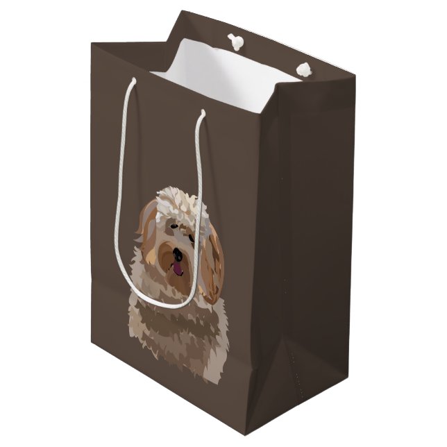 Sacola Para Presentes Média Labradoodle Goldendoodle Poodle Dog Pet (Frente inclinada)