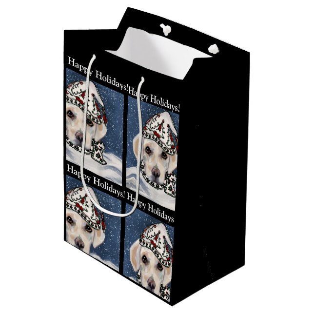 SACOLA PARA PRESENTES MÉDIA LABRADOR RETRIEVER BRANCO   (Frente inclinada)
