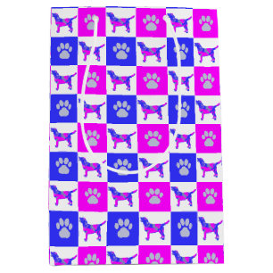 Sacola Para Presentes Média Labrador Retriever Cachorro e Pata Quente Rosa e A