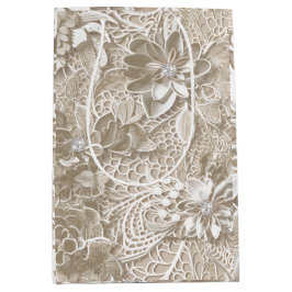 Sacola Para Presentes Média Lace bege elegante com diamante