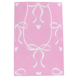 Sacola Para Presentes Média laço coquete rosa e branco