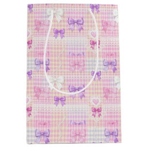 Sacola Para Presentes Média Laços Coquette Gingham Chá de Bebê Aniversário de