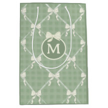 Laços Coquette Gingham Monograma Creme Verde Sage 