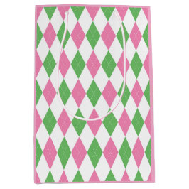 Sacola Para Presentes Média Ladies Golf League Gift Bag – Pink & Green Argyle 