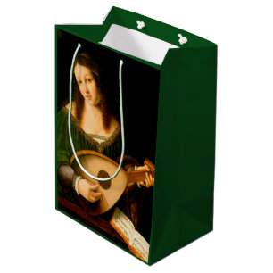 Sacola Para Presentes Média Lady Playing Lute Fine Art Renaissance Painting
