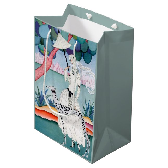 Sacola Para Presentes Média Lady with Dalmatian Dog - Helen Dryden (Frente inclinada)