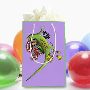 Sacola Para Presentes Média Lagarto Verde Tribal Lavanda Vermelho