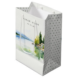Sacola Para Presentes Média Lake Geneva Switzerland Watercolor Scape Wedding