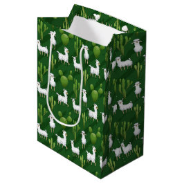 Sacola Para Presentes Média Lamas brancos bonitos em um campo dos cactos