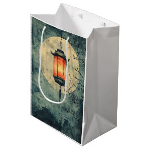 Sacola Para Presentes Média Lanterna Iluminada pelo Luar Sumi-E Aquarela (1)