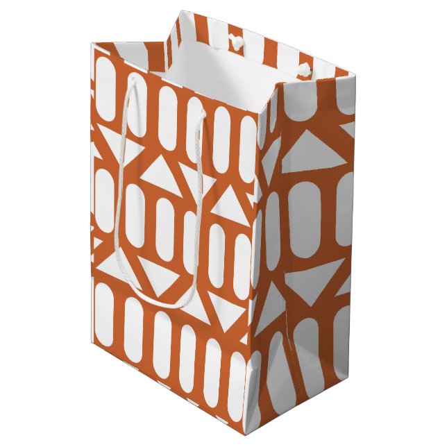 Sacola Para Presentes Média Laranja Branco Moderno Geométrico (Frente inclinada)