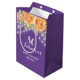 Sacola Para Presentes Média Laranja Rosa Floral Corda Floral Luz Roxo Aniversá
