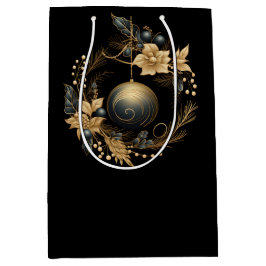 SACOLA PARA PRESENTES MÉDIA LARGE BLACK & GOLD CHRISTMAS ORNAMENT