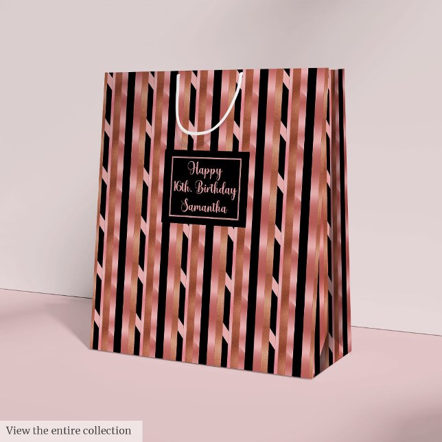 Sacola Para Presentes Média Large Gift Bag Rose Gold Glitter 16th Birthday  (Large Gift Bag Rose Gold Glitter 16th Birthday )