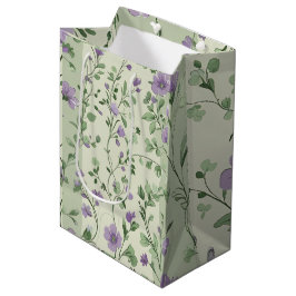 Sacola Para Presentes Média Lavanda e Design Botânica Verde