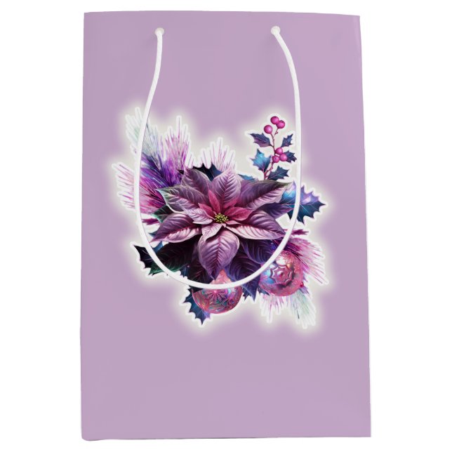 Sacola Para Presentes Média Lavanda E Poinsettia Rosa (Frente)