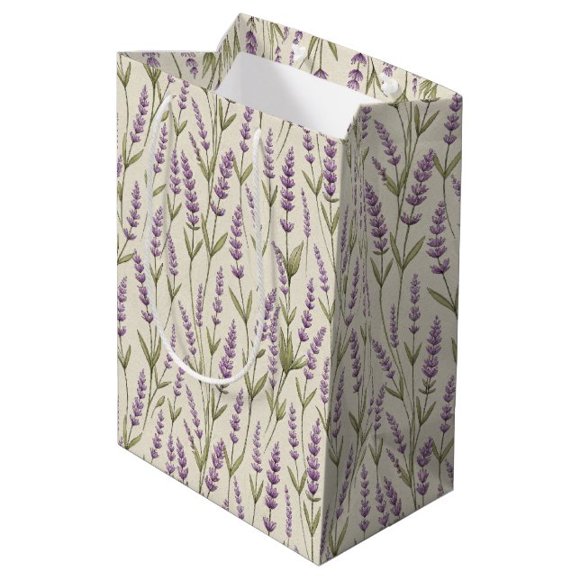 Sacola Para Presentes Média Lavanda Flores Impressão de Saco de Presente (Verso inclinado)