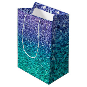 Sacola Para Presentes Média Lavanda Roxo & Verde Aqua Brilhante Festa