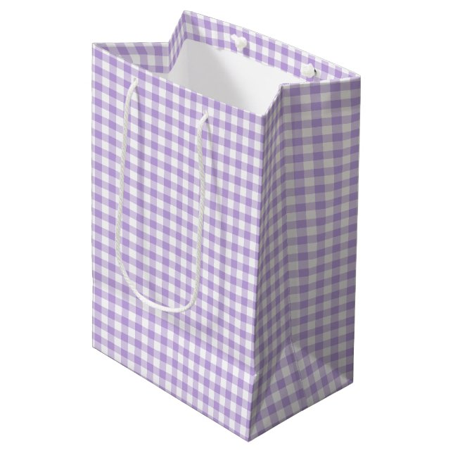 Sacola Para Presentes Média Lavanda Suave Clássica Gingham (Frente inclinada)