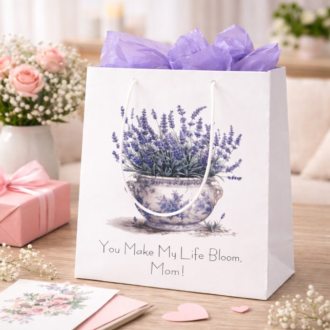 Sacola Para Presentes Média Lavender in Delft Blue, customizable  (Criador carregado)