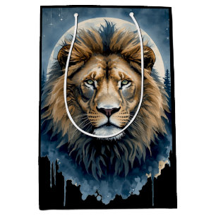 Sacola Para Presentes Média Leão Celestial em Aquarela Espírito do Leão ao