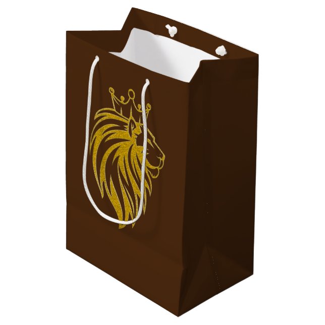 Sacola Para Presentes Média Leão com Coroa - Estilo Dourado 2 (Frente inclinada)