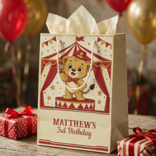 Sacola Para Presentes Média Leãozinho de Circo Vintage Personalizado de Aniver