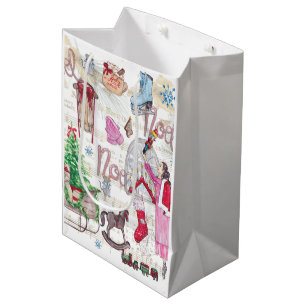 Sacola Para Presentes Média Leite de Natal Elegante