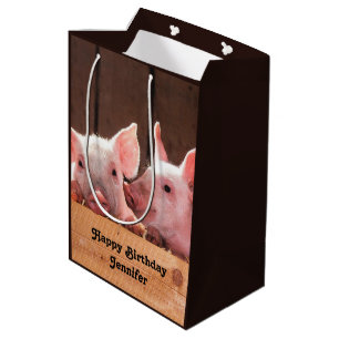 Sacola Para Presentes Média Leitões cor-de-rosa, cor-de-rosa, Fotografia anima