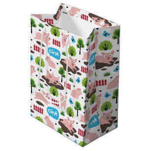 Sacola Para Presentes Média Leitões Felizes No Saco De Presente Médio De Lama