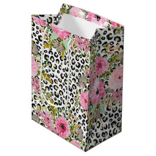 Sacola Para Presentes Média Leopardo elegante e design floral
