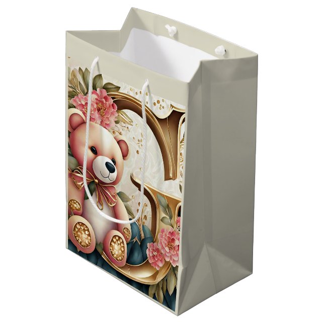 Sacola Para Presentes Média Letra FLoral Teddy Bear G (Frente inclinada)