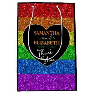 Sacola Para Presentes Média LGBT bandeira arco-íris faíscas casamento Obrigado