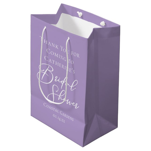 Sacola Para Presentes Média Lilac Purple Bridal Shower Party Personalized (Frente inclinada)