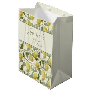 Sacola Para Presentes Média Limonetes Amarelos Vintage Folhas Verdes Chás de N