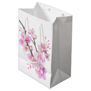 Sacola Para Presentes Média Linda cor-de-água rosa cereja Sakura floresce