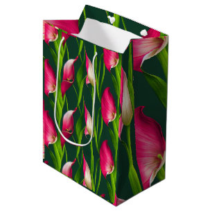 Sacola Para Presentes Média Linda cor-de-rosa e verde, Lilly Florals