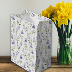 Sacola Para Presentes Média Linda Flor de Lilás Elegante Azul e Branco Floral