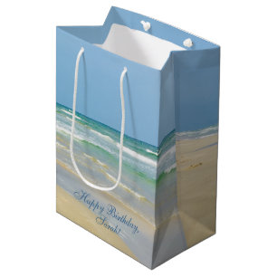 Sacola Para Presentes Média Linda Foto de Praia Costumava Ondas no Oceano