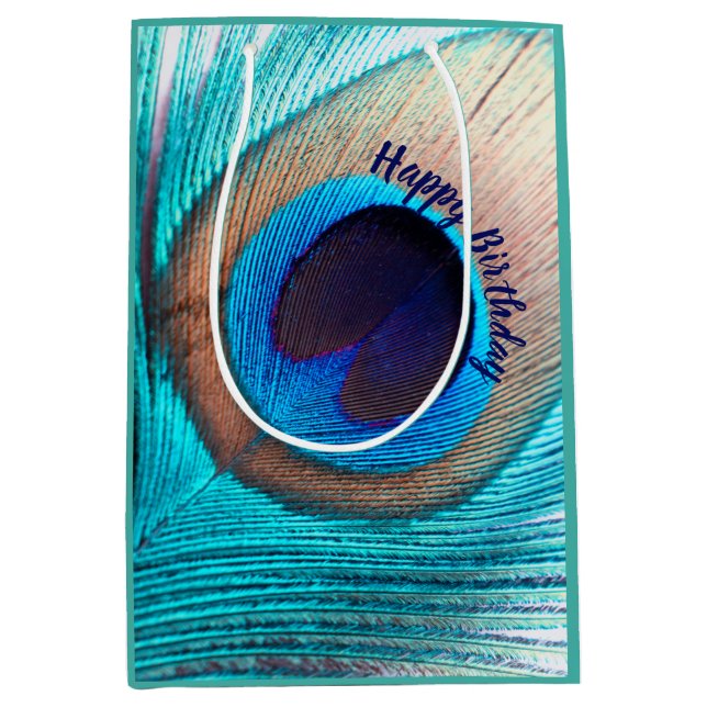 Sacola Para Presentes Média Linda pena de peacock com nome (Frente)