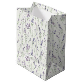 Sacola Para Presentes Média Lindas Flores de Lavanda Branca Festa de Noiva