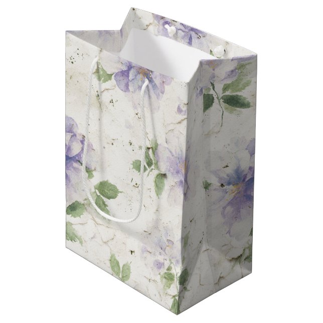 Sacola Para Presentes Média Lindas Flores de Lavanda Roxa (Frente inclinada)