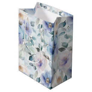 Sacola Para Presentes Média Lindas Flores Lilás Brancas Lavanda Chá de Noiva