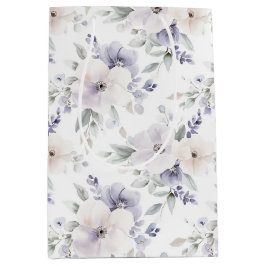 Sacola Para Presentes Média Lindas Flores Lilás Marfim Roxo Chá de Noiva